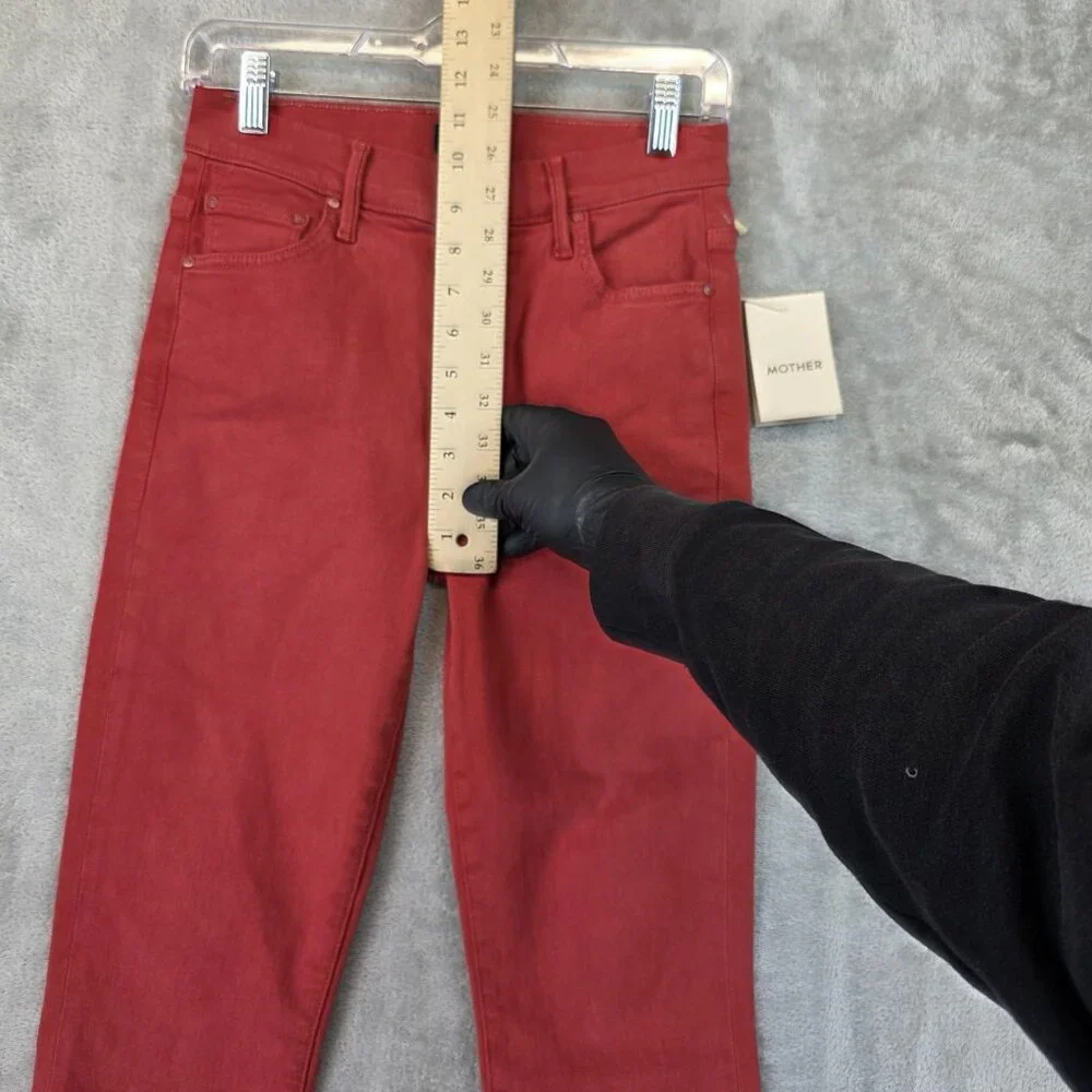 Mother Jeans Womens 26 Hot Rod Red Insider Crop Step Fray Raw Hem Flare Made USA - Picture 3 of 15